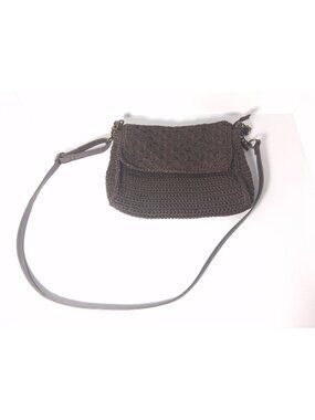 The Sak Brown Crochet Crossbody Bag With Adjustable Strap And Zippered Pockets